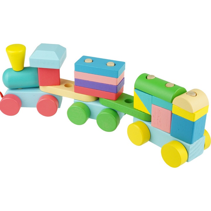 Játékvonat KinderSafe, 21 elemes mozdony, geometriai figurák, sokszínű