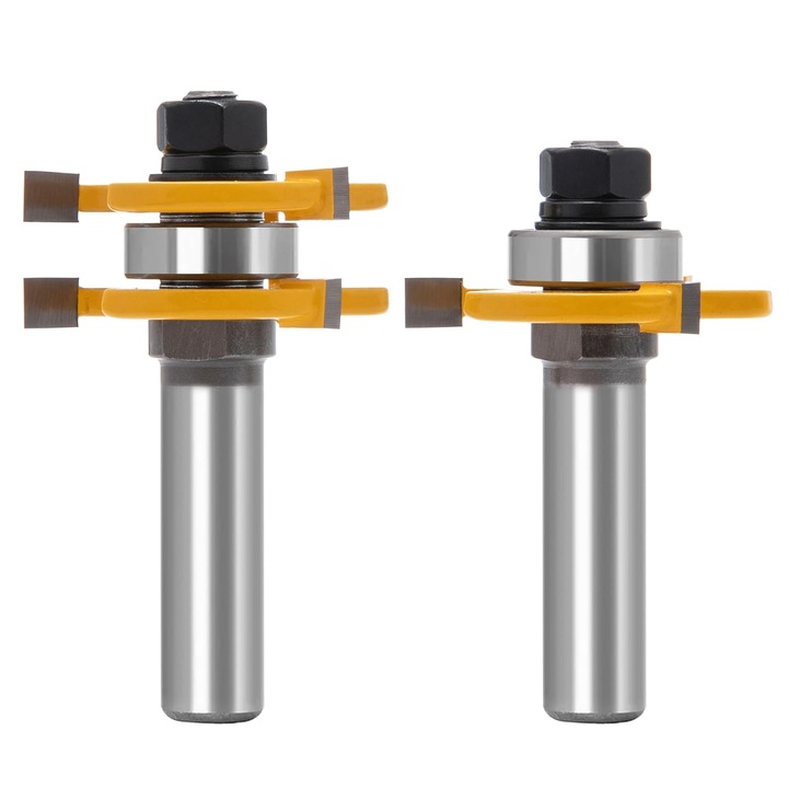 Freza de freza cu 3 muchii in forma de T, Tioialz®, freza pentru prelucrarea lemnului cu blocare in unghi pentru dulapuri, faltuire si canelura (freza - 1/2 inch - in forma de T cu 3 muchii)