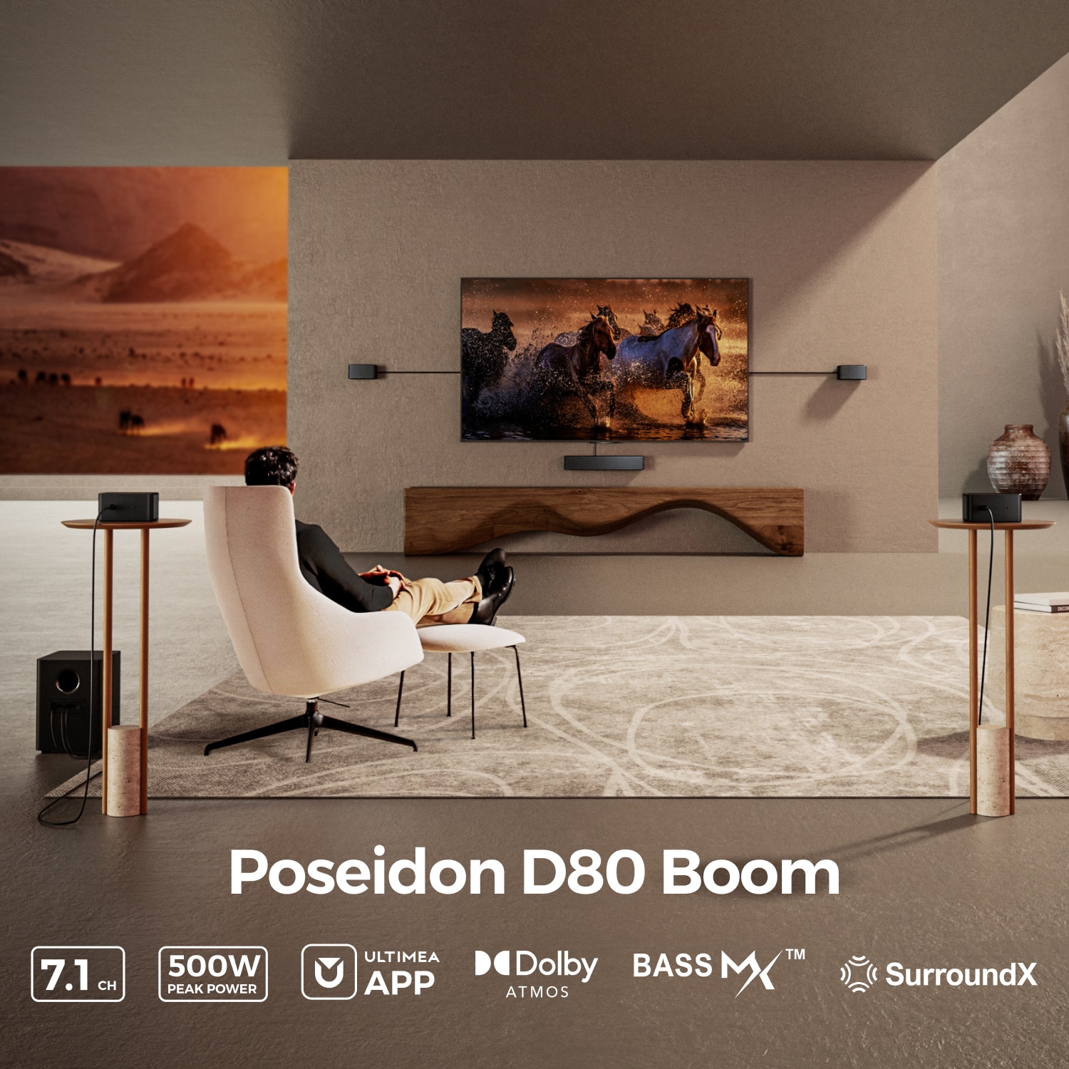 LATEST Poseidon D80 Boom – 7.1ch soundbar with Dolby Atmos, subwoofer, 500W
