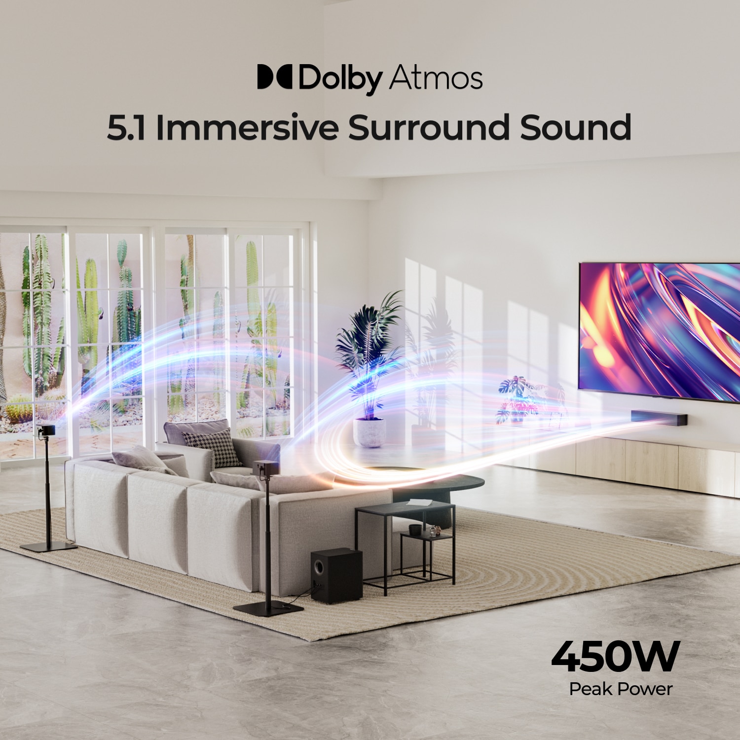 Bara de sunet 5.1 ULTIMEA Poseidon M4T, Dolby Atmos, 450W, wireless subwoofer, 400x70x90mm