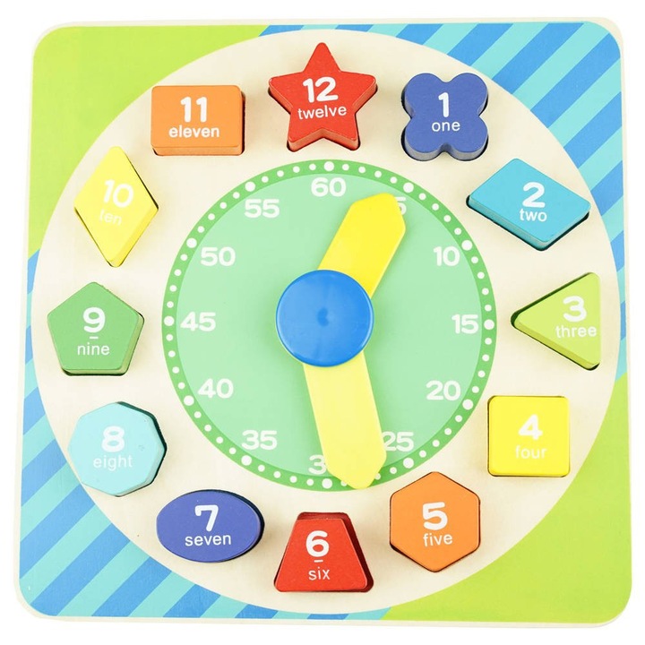 Oktató faóra levehető számokkal KinderSafe, többszínű, 30x30cm
