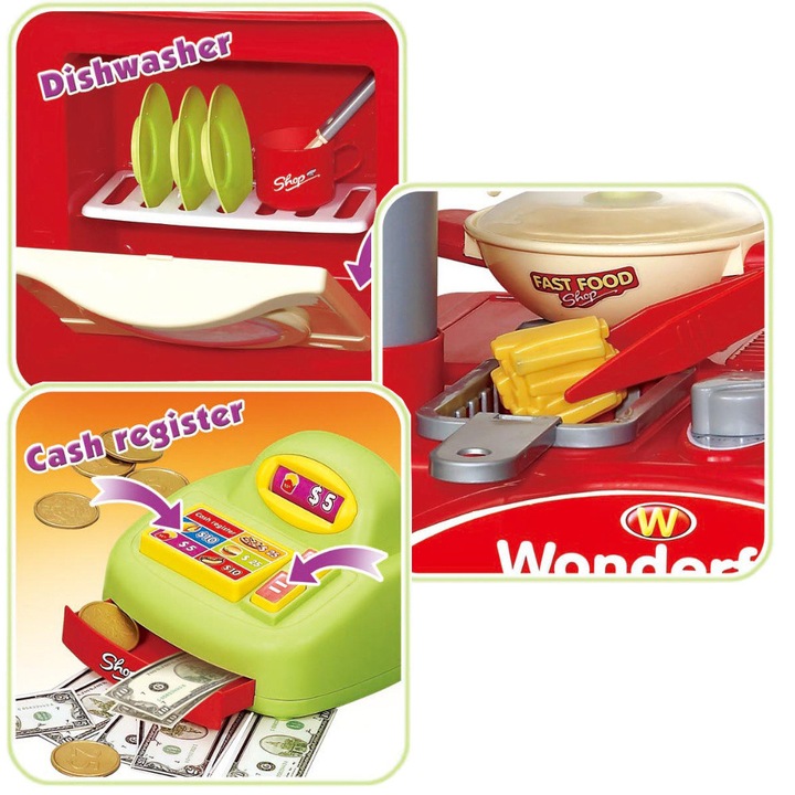 Кухня за бързо хранене с аксесоари, KinderSafe, 38 елемента, 92x69x33см, многоцветен