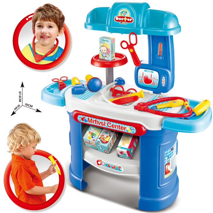 Комплект за игра на доктор KinderSafe, 14 аксесоара, многоцветен