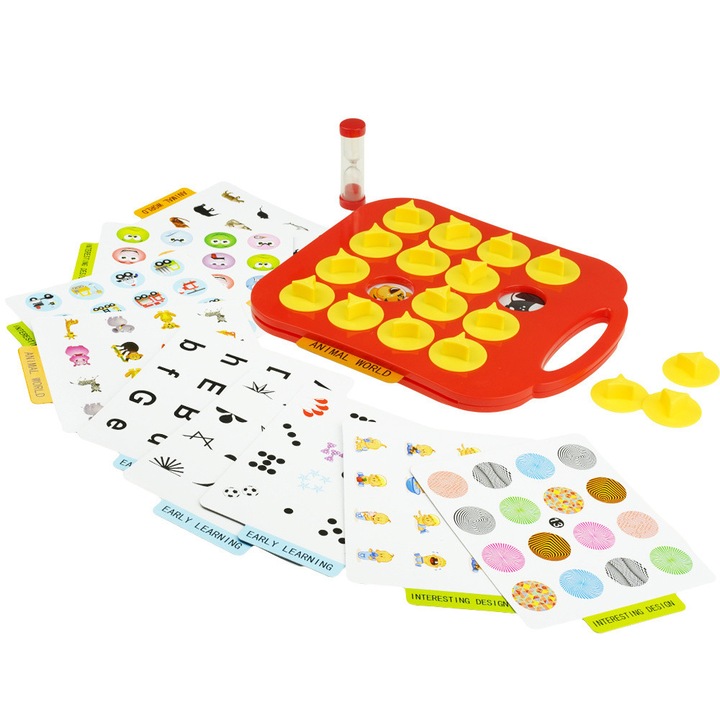 KinderSafe memóriajáték, készlet 10 lappal, 16 fedéllel, homokórával, sokszínű, 3+ éves gyerekeknek