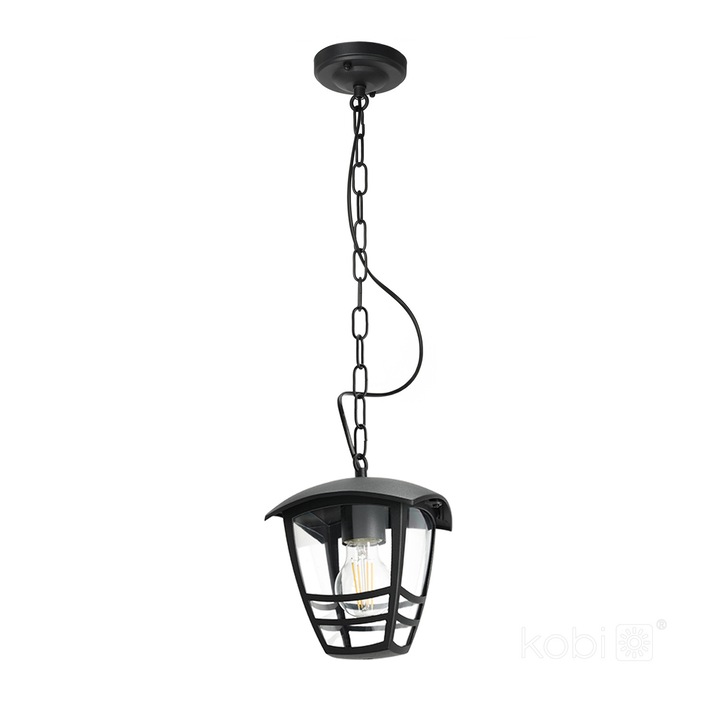 Lampa suspendata exterioara KOBI LIGHT TEVIO W, IP54, aluminiu si sticla acrilica, E27, neagra
