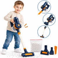 Set de Joaca Indiggo® TinyClean – Aspirator Electric de Jucarie 2 in 1 pentru Copii, Functie Reala de Aspiratie, Efecte Sonore, 3 Perii Detasabile, Bilute Polistiren, Design Vertical, Joc Educational Interactiv, 3+ Ani, Albastru