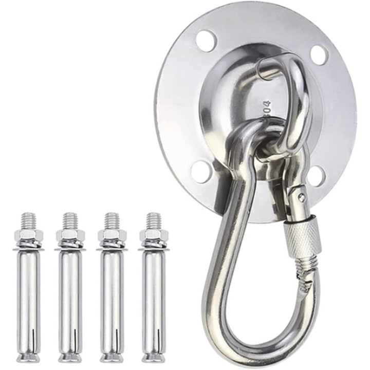 Kit de agatare cu suruburi din otel inoxidabil rezistent, carlig de hamac pivotant pentru scaun suspendat, catarama cu carlig de tavan balansoar, rezistenta la 300 kg, potrivit pentru suport de hamac, yoga, sala de sport, argintiu