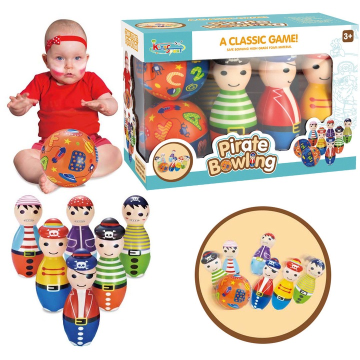 Set joc de indemanare mini kregle pirat, KinderSafe, din spuma, 2 bile, 16cm