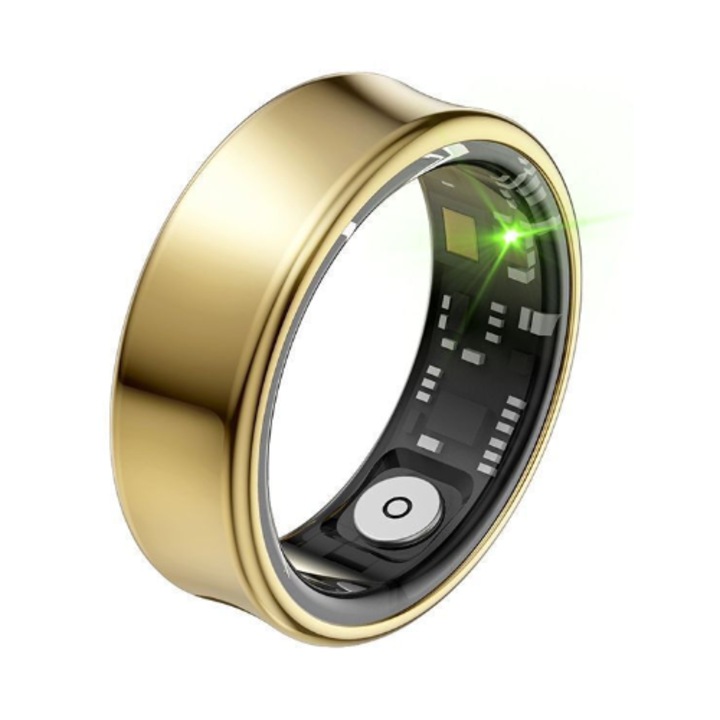 Okosgyűrű, ultra-könnyű, alvás, lépések, pulzusszám, vér oxigénszint, vízálló, okosgyűrű a fizikai aktivitás nyomon követéséhez, Lépésszámláló, Pulzusmérő, arany, Méret10
