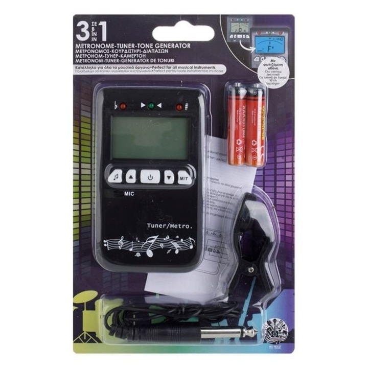 Metronom, Cheie de Acordaj si Diapazon 3 in 1, Ecran Iluminat, Cablu 1m, 5.5x1.5x10cm