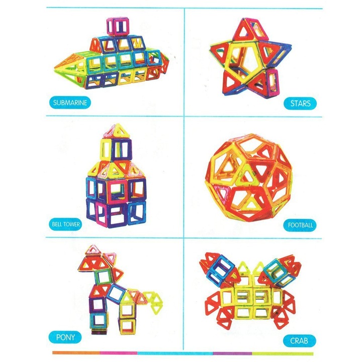 Строителен комплект KinderSafe, магнитни блокчета, 58 части, многоцветен, за развитие на креативността, 3 години+
