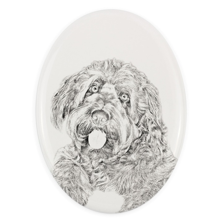 Placa ceramica personalizata cu imaginea cainelui, Art-Dog, 10,5x7,5cm, ovala, rezistenta la intemperii