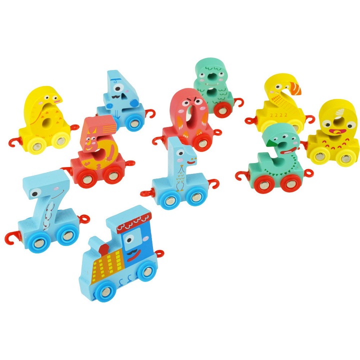 Trenulet educational din lemn, KinderSafe, multicolor, 0-9, dezvoltare motrica