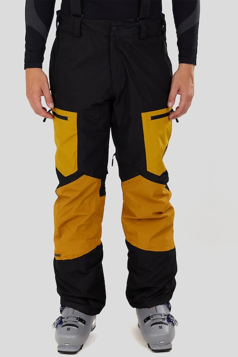 Fundango, Pantaloni cu model colorblock pentru ski Nexara 3L, Negru/Galben sofran
