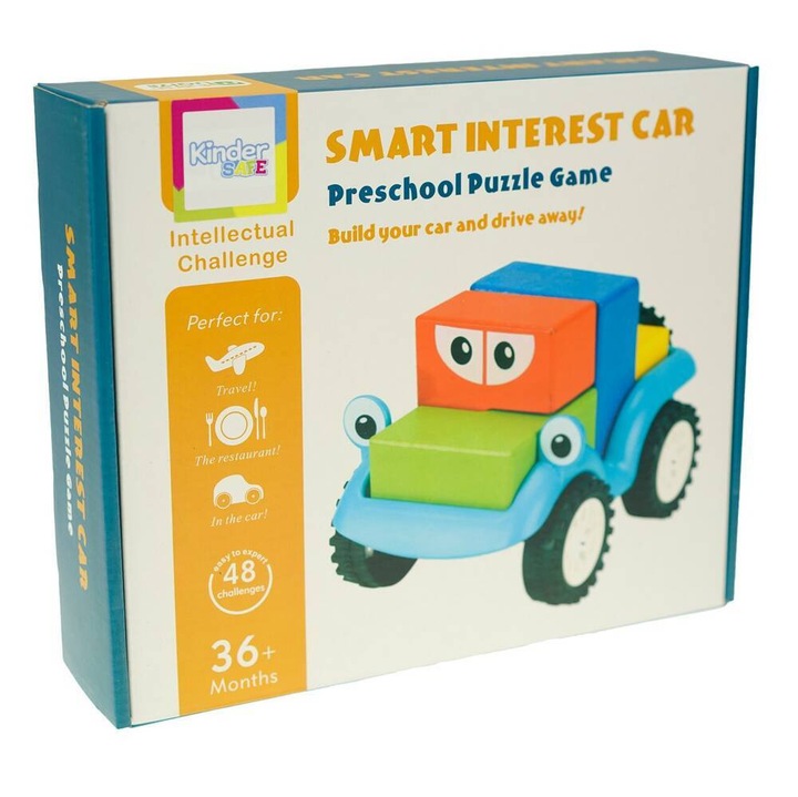 Дървени строителни блокчета, KinderSafe, кола, 5 блокчета, 15x10x7см