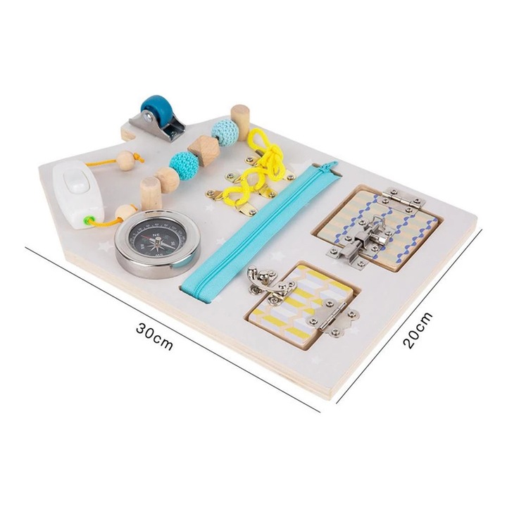 Образователна манипулативна дъска KinderSafe, 12 месеца-4 години, дървена, многоцветна