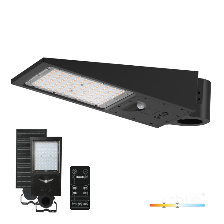 Felinare solare LED KOBI, 30W, 2CCT, IP65, 140x70°, montaj simplu