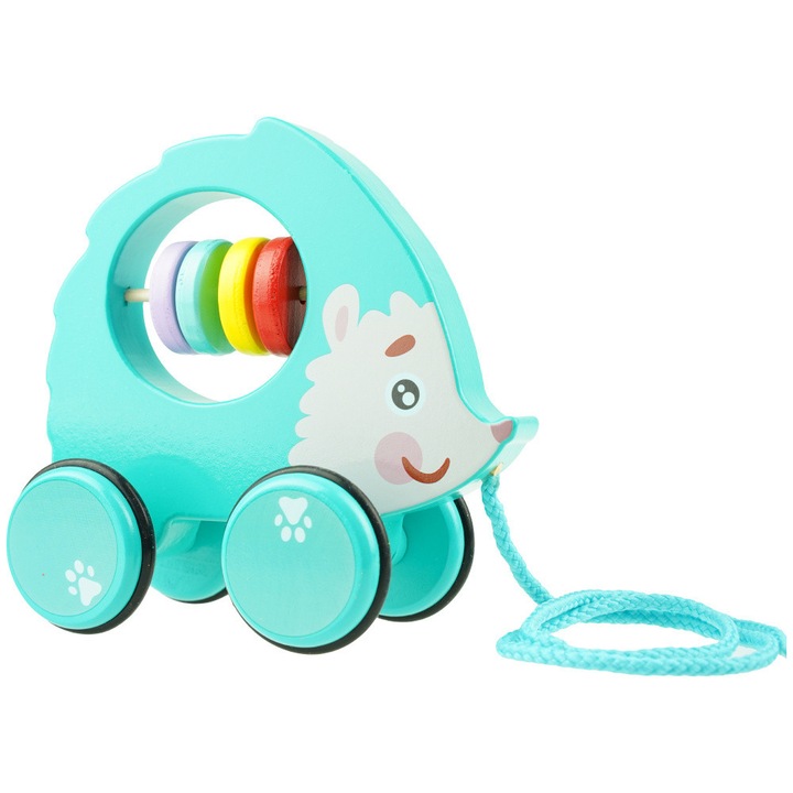 Играчка за дърпане KinderSafe, с 4 топчета, от дърво, многоцветна, за деца над 12 месеца