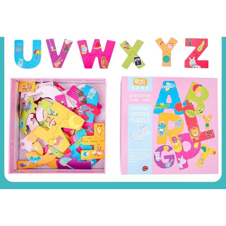 Образователен пъзел KinderSafe, комплект азбука, цветни букви, за най-малките