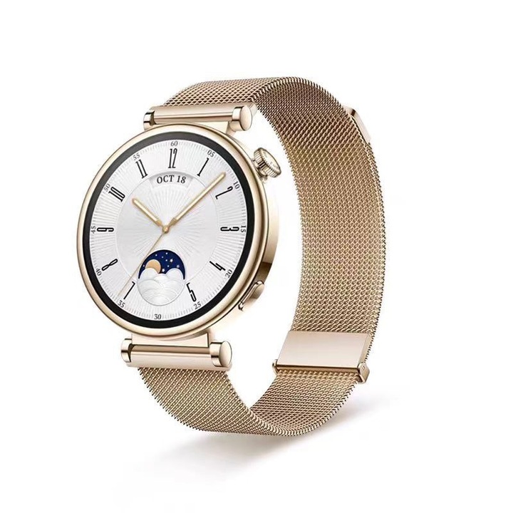 Метална каишка, съвместима с Huawei Watch GT4 41mm, GT5 41mm, GT5 Pro 42mm, верижка от неръждаема стомана, розово злато, 18mm