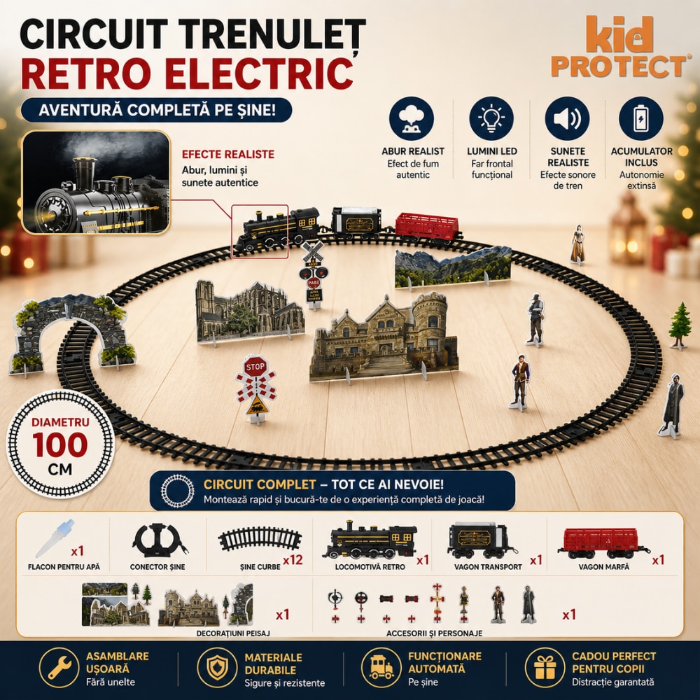 Circuit Trenulet de Jucarie Electric Retro Copii KidProtect® Polar