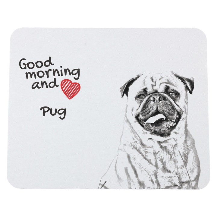Mousepad personalizat cu caini, Art-Dog, 23x19cm, poliester, 3mm grosime, Model Pug