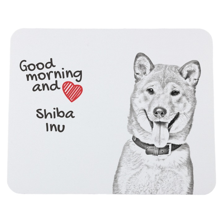 Mousepad personalizat Art-Dog, design cu caini, dimensiuni 23x19cm, grosime 3mm, poliester, Model Shiba Inu