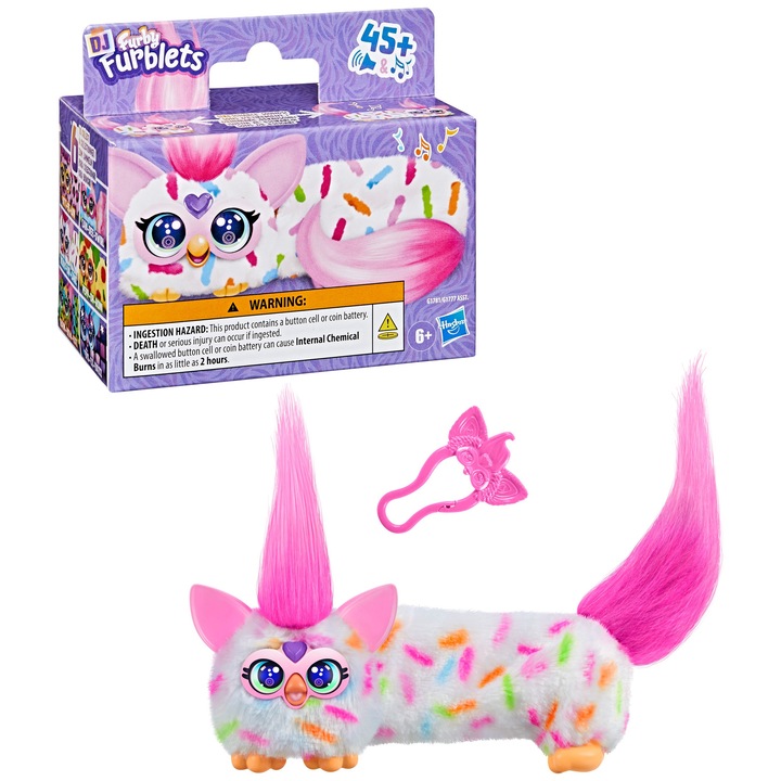 Интерактивна плюшена играчка Hasbro, FURBY FURBLETS DJ Furbis, Berry Cup Cake, 12,5x8x7см, 6 години+