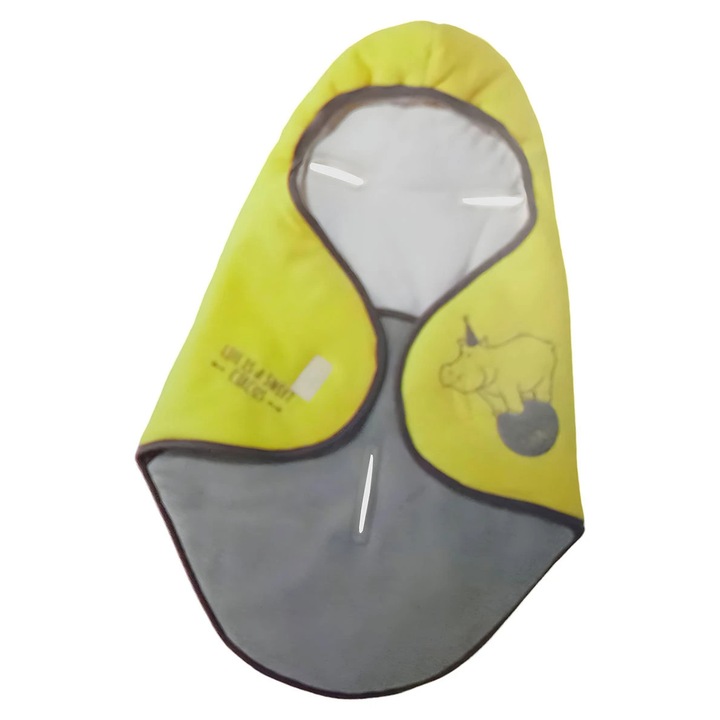 Paturica de infasat pentru nou-nascuti, Livarno, galben/gri, 90x75cm, material moale, cu deschideri pentru centurile de siguranta