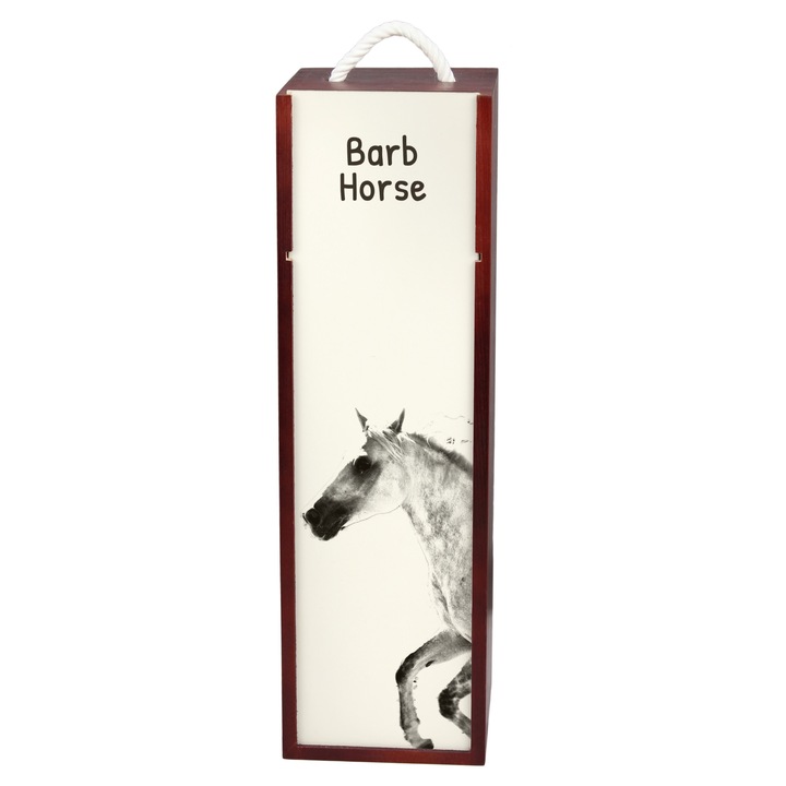 Cutie de vin personalizata cu grafica de cal, Art-Dog, 10,5x10,5x35cm, din lemn si MDF, model Barb Horse