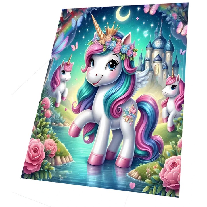 Disney Gyerekszőnyeg, unikornisok és kristálykastély, 120x160 cm, többszínű, 100% poliészter