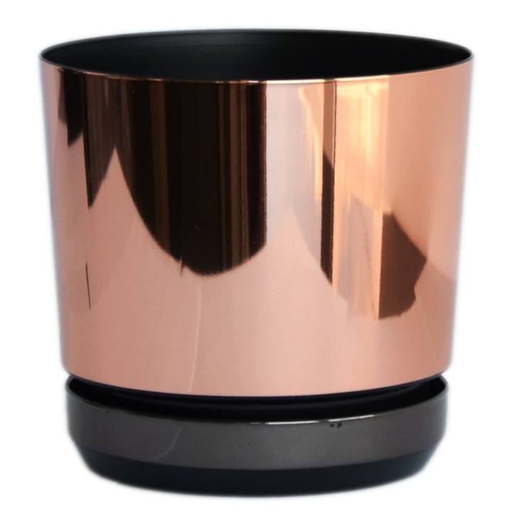 Ghiveci KERD, model Dekor DUO, 16 cm, somon-negru, cu suport integrat, din plastic reciclat