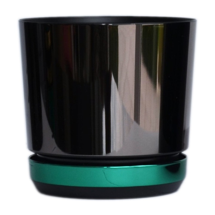 Ghiveci KERD, model Dekor DUO, 16 cm, negru-verde, cu suport integrat, din plastic reciclat
