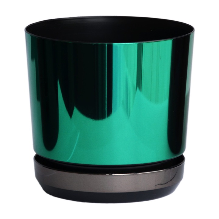 Ghiveci KERD, model Dekor DUO, 16 cm, verde-negru, cu suport integrat, din plastic reciclat