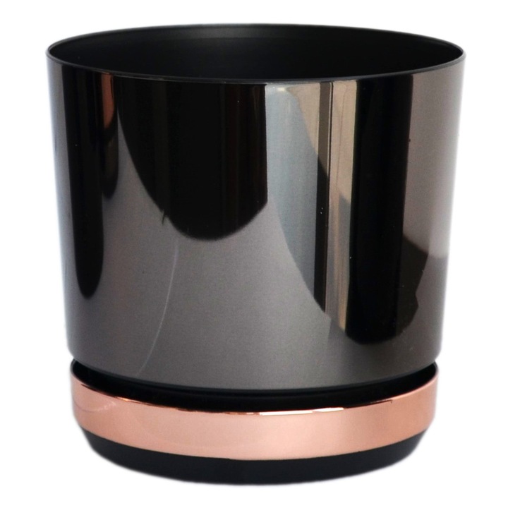 Ghiveci KERD, model Dekor DUO, 14 cm, negru-roz auriu, somon, cu suport integrat