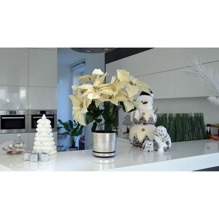 Ghiveci KERD, 32 cm, argintiu antic, cu suport integrat, pentru interior