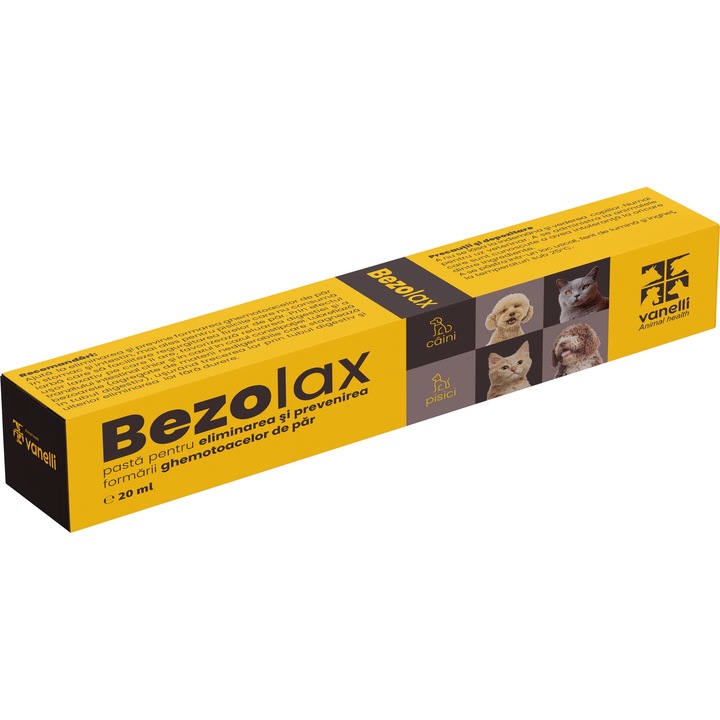 Bezolax, pasta pentru eliminarea si prevenirea formarii ghemotoacelor de par la pisici si caini, 20 ml