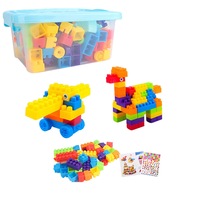 Set de cuburi educationale 140 piese, Momcbebe, pentru dezvoltarea creativitatii si abilitatilor motorii, 2-8 ani, cu cutie de depozitare, multicolore