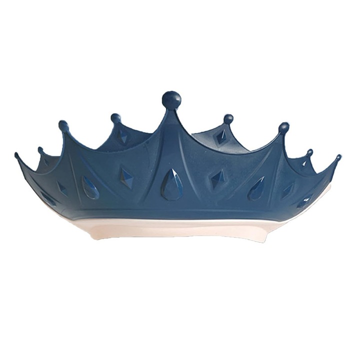 Caciula de dus pentru copii, Momcbebe, protectie pentru ochi si urechi, ajustabila, forma de coroana, 15x13cm, albastru