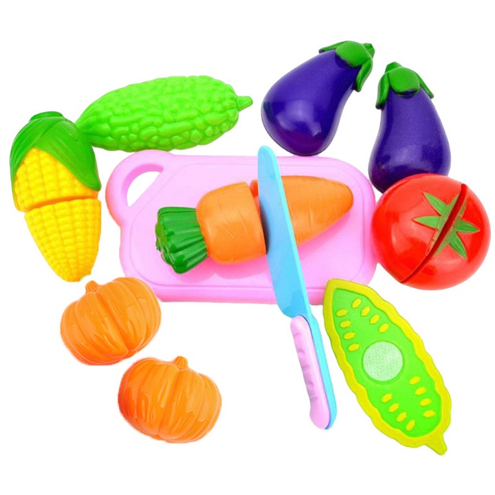 Set de jucarii de taiat pentru bucatarie 8 piese, Momcbebe, multicolor, pentru copii de 3 ani +