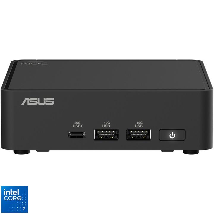 Настолен компютър ASUS NUC 15 Pro Slim NUC15CRK, Процесор Intel Core 7 240H (1.8/5.2GHz, 24M), 0 GB, Поддържа M.2 SSD, Intel UHD Graphics, Free DOS