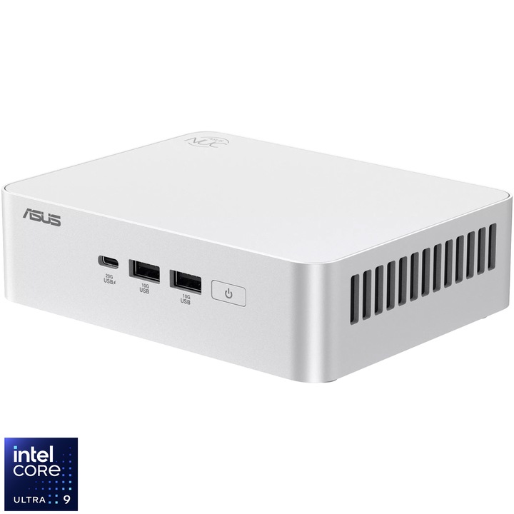 Mini PC Asus NUC 15pro+ Stylish Kit/RNUC15CRSU900002 cu procesor Intel® Core™ Ultra 9 285H pana 5.4GHz, fara RAM, fara stocare, Intel® Arc™ graphics, No OS, Eu cord, White