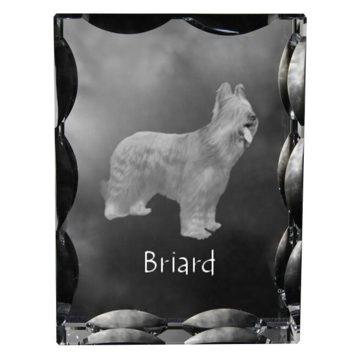 Rama foto din cristal, Art-Dog, personalizabila, 12x9x5cm, Model Ciobanesc Francez Briard