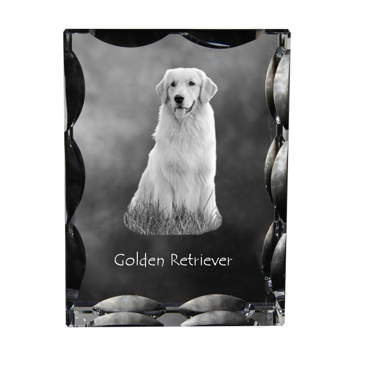 Rama foto clasica, Art-Dog, cristal cu imagine personalizata, 12x9x5cm, transparent, Model Golden Retriever