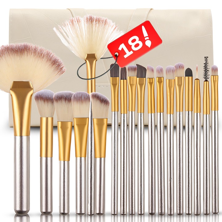 RETOO BeautyCare Professzionális Sminkecset Készlet, 18 db+ Tok, Puha Szintetikus Szőr, Fa Nyél, Púderhez, Pirosítóhoz, Alapozóhoz, Bronzosítóhoz, Highlighterhez, Kontúrozáshoz, Satírozáshoz és Részletekhez, Professzionális és Kezdő, Könnyen Tisztítható