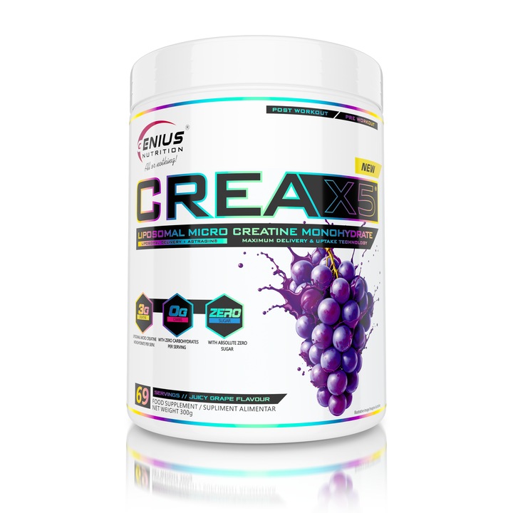 Creatina Genius Nutrition CREA-X5® LIPOSOMAL, aroma Struguri, 300g/69serv