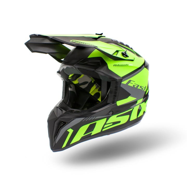 Casca motocross/atv copii Asix 127, culoare negru/lime, marime YM, 53-54cm