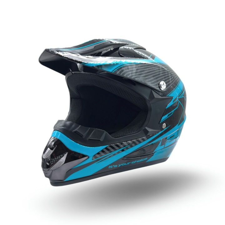 Casca motocross/atv copii XTR 125, culoare negru/albastru, marime YM, 53-54cm
