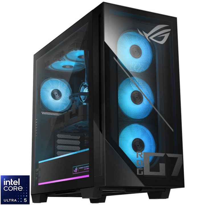 Sistem Desktop PC Gaming ASUS ROG Strix G700TF cu procesor Intel® Core™ Ultra 5 225F pana la 4.9GHz, 32GB, 1TB SSD, NVIDIA® GeForce RTX™ 5060 DUAL 8GB GDDR7, No OS, Black, 3y on-site Premium Care