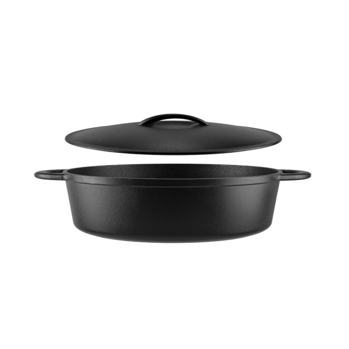 Cratita din fonta cu capac Perfect Home, 30x6 cm, utilizare universala, greutate 5 kg